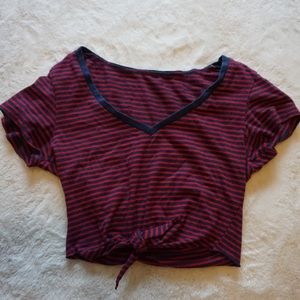 Striped Cropped Short Sleeve with Tie